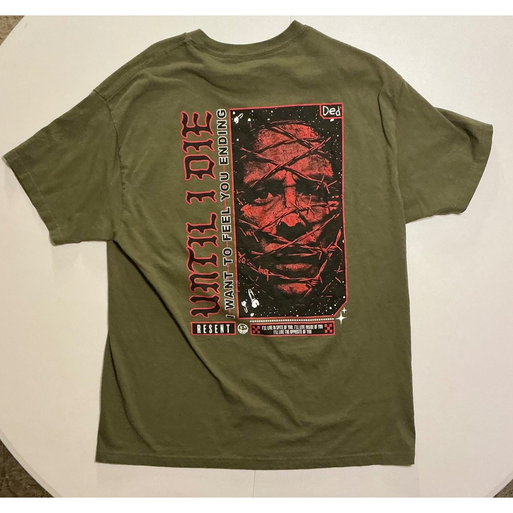 DED Nu Metal Band Resent Until I Die T-Shirt Mens XL Olive Green‎ Y2K Grunge